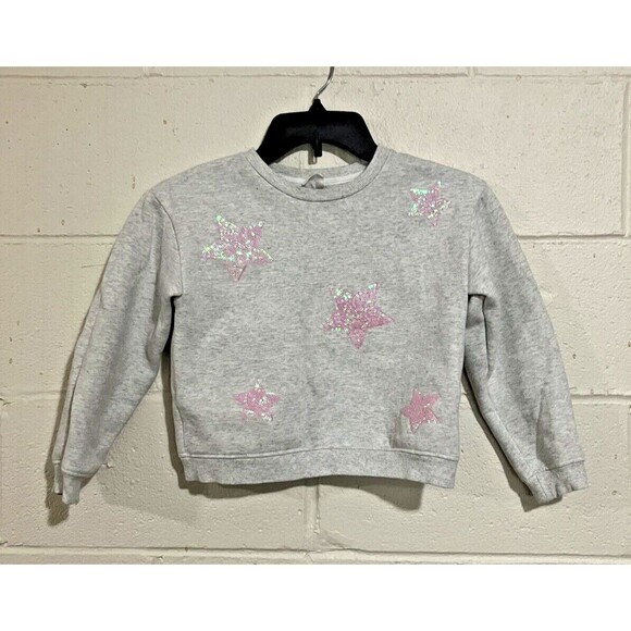 Ficcus Girls Grey Long Sleeve Sweatshirt w/ Bright Pink Stars | Size 10 - Picture 1 of 10